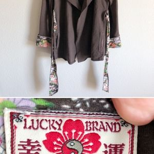 Lucky Brand French Terry Waterfall Cardigan Jacket Cotton Belted Floral